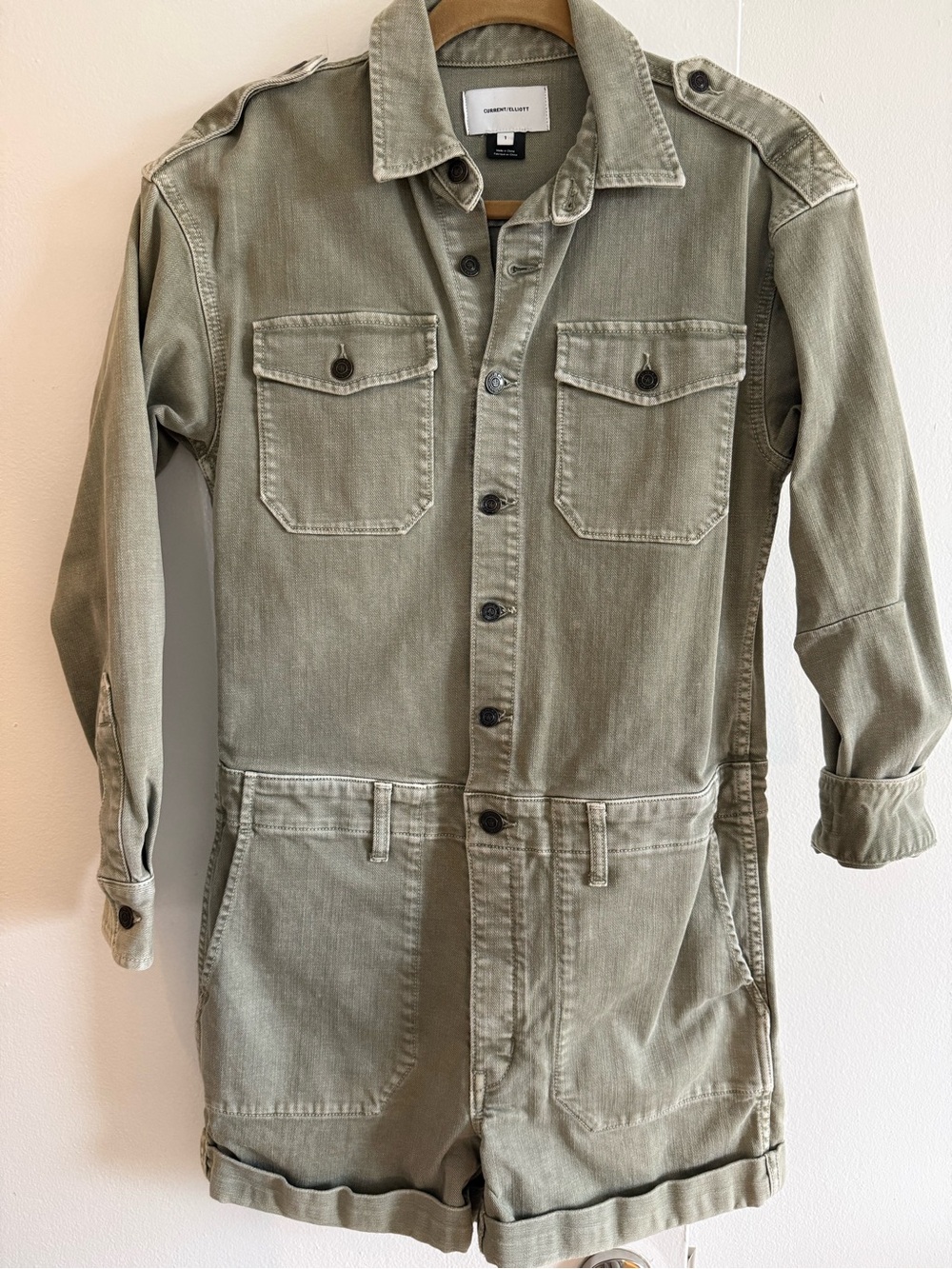 Current/Elliott - The Engineer Romper, Green; Size 1